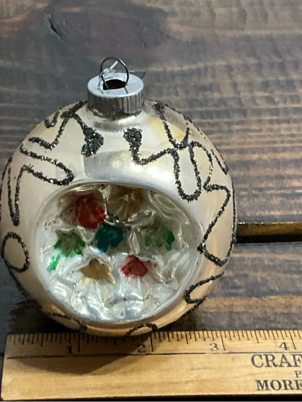 Vintage Large Shiny Brite Indented Glass Ornament Germany Black Mica Pattern MCM